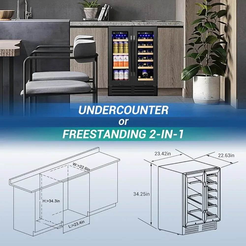 Wine and Beverage Refrigerator Black, 24 Inch Beverage Cooler - Loft&Timber