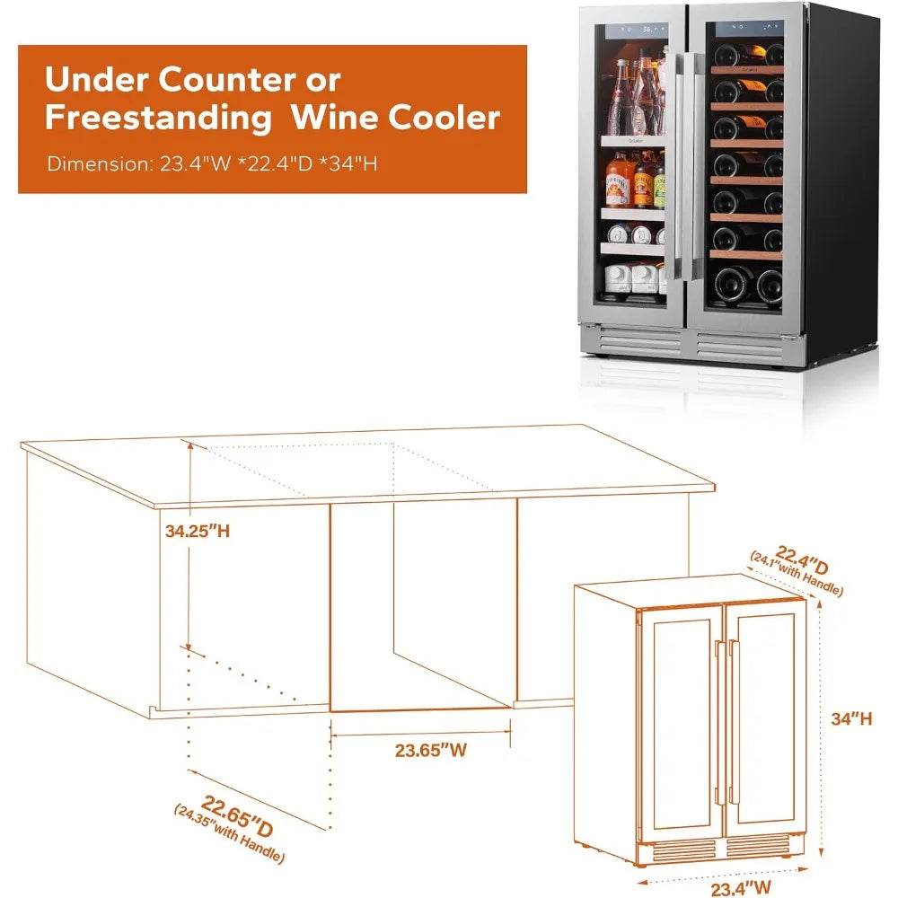 24 Inch Dual Zone Wine & Beverage Refrigerator – 60-Can & 20-Bottle Capacity, 36-72°F Cooling, 3 LED Lights & Glass Door