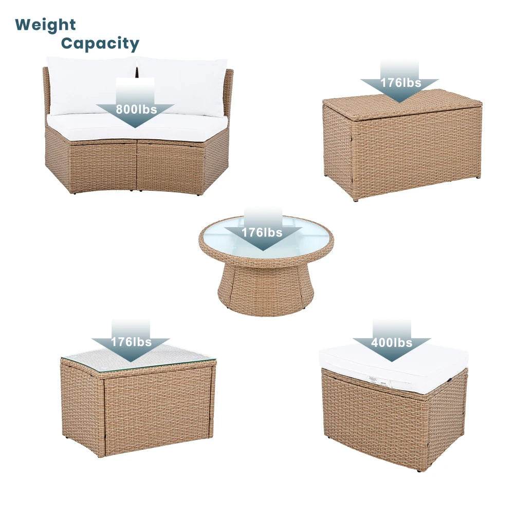 10-Piece Outdoor Sectional Rattan Sofa Set, White - Loft&Timber