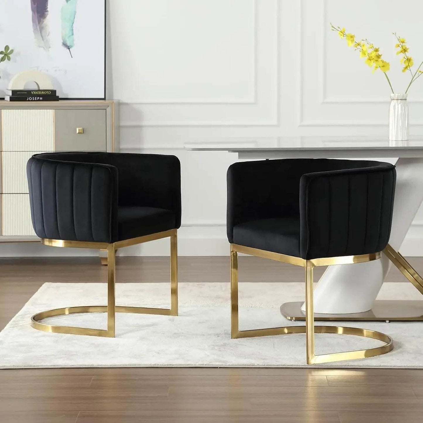 Dining Chairs Set of 4, Velvet with Metal Frame - Loft&Timber