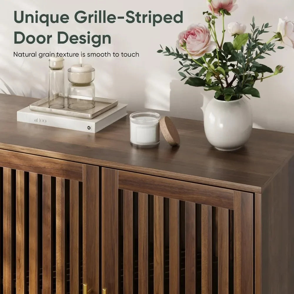 63" Long Sideboard Buffet with 4 Louvered Doors - Loft&Timber