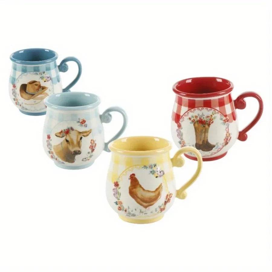 Add a pop of color to your kitchen with the Novelty Plaid Multicolor Pottery 16 oz Mugs, Set of 4 - Loft&Timber