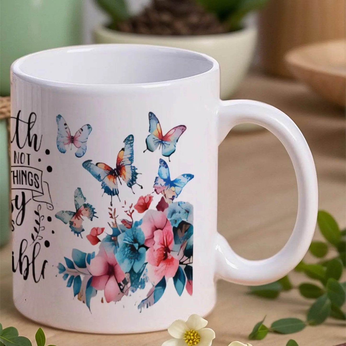 Faith Does Not Make Things Easy It Makes Them Possible2 Coffee Cups Ceramic, 11oz Coffeeware Teaware - Loft&Timber