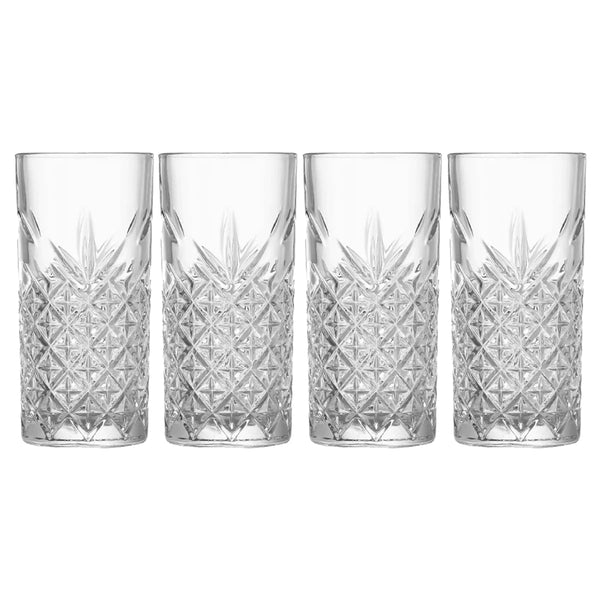 4PCS Timeless 10 Ounce Highball Glasses, Etched Drinking Glasses