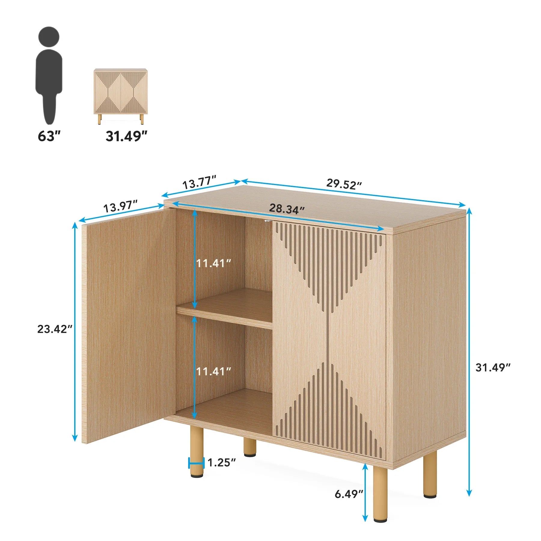 59" Tribesigns Modern Natural Storage Cabinet; Freestanding Floor Cabinet - Loft&Timber
