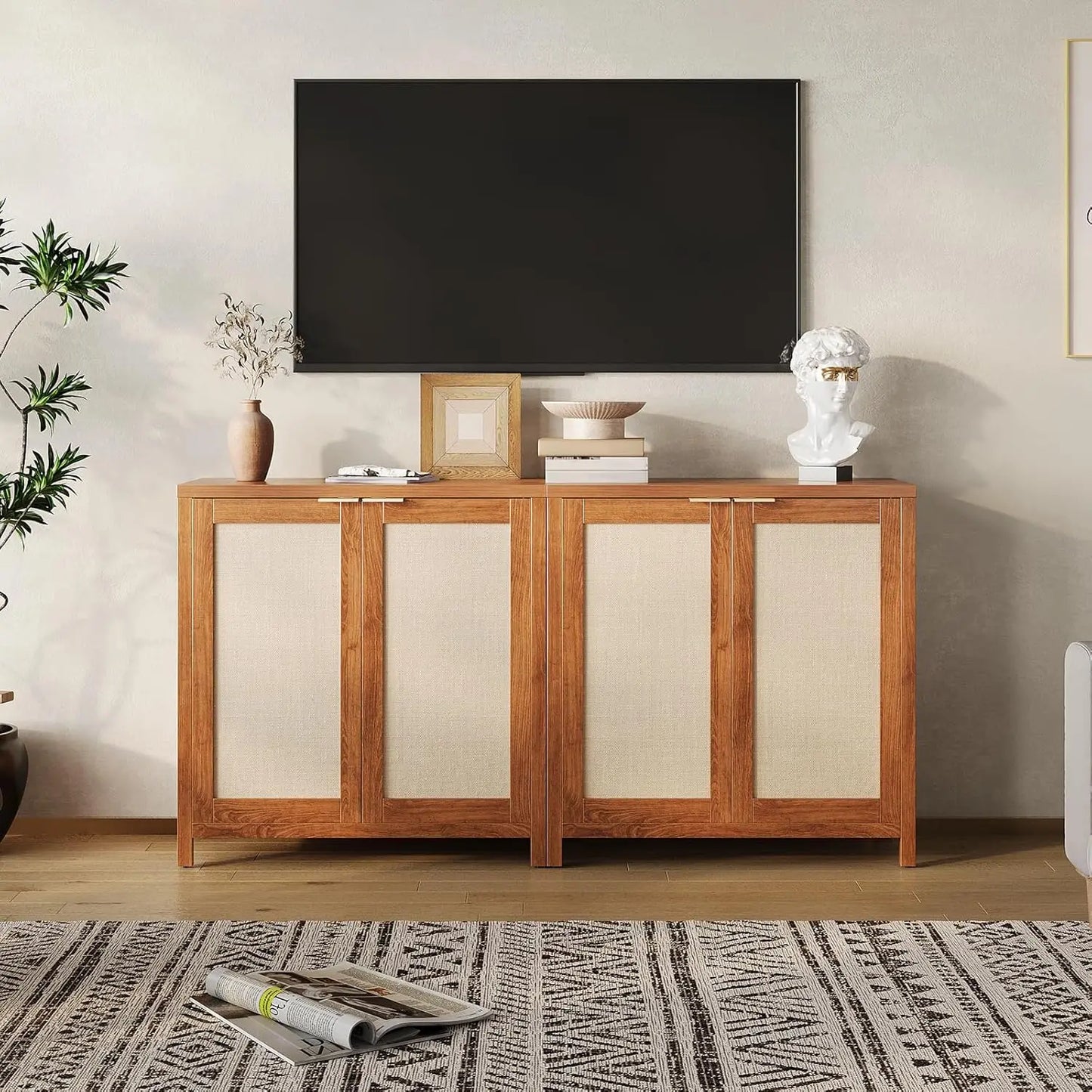 34" Rattan Sideboard Buffet Cabinet - Loft&Timber