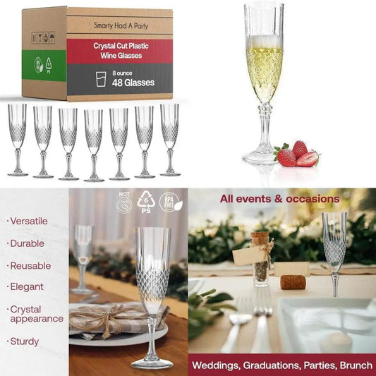 Disposable Plastic Champagne Flutes, Clear 8 oz Capacity - Loft&Timber