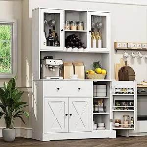Tall Kitchen Pantry Storage Cabinet with Wine Rack - Loft&Timber