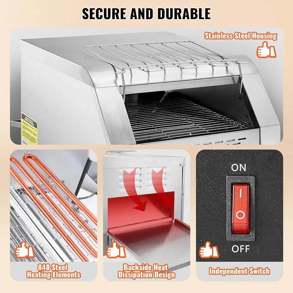 Commercial Conveyor Toaster 300 Slices Per Hour Heavy Duty Stainless Steel Toaster Oven