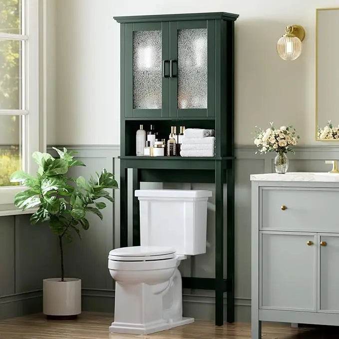 Over the toilet storage cabinet, over toilet storage with glass doors and adjustable shelf, thicken frame above the toilet - Loft&Timber