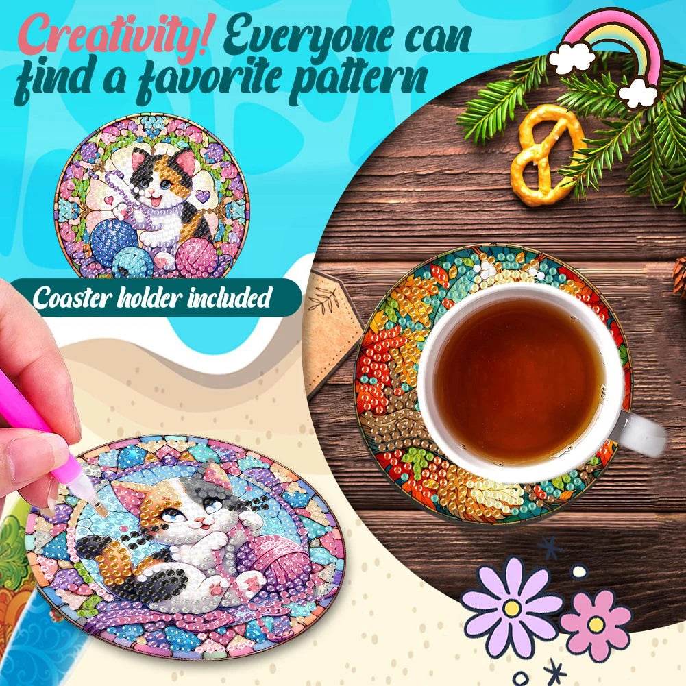 8Pcs Wooden Cats Diamond Painting Coasters - Loft&Timber