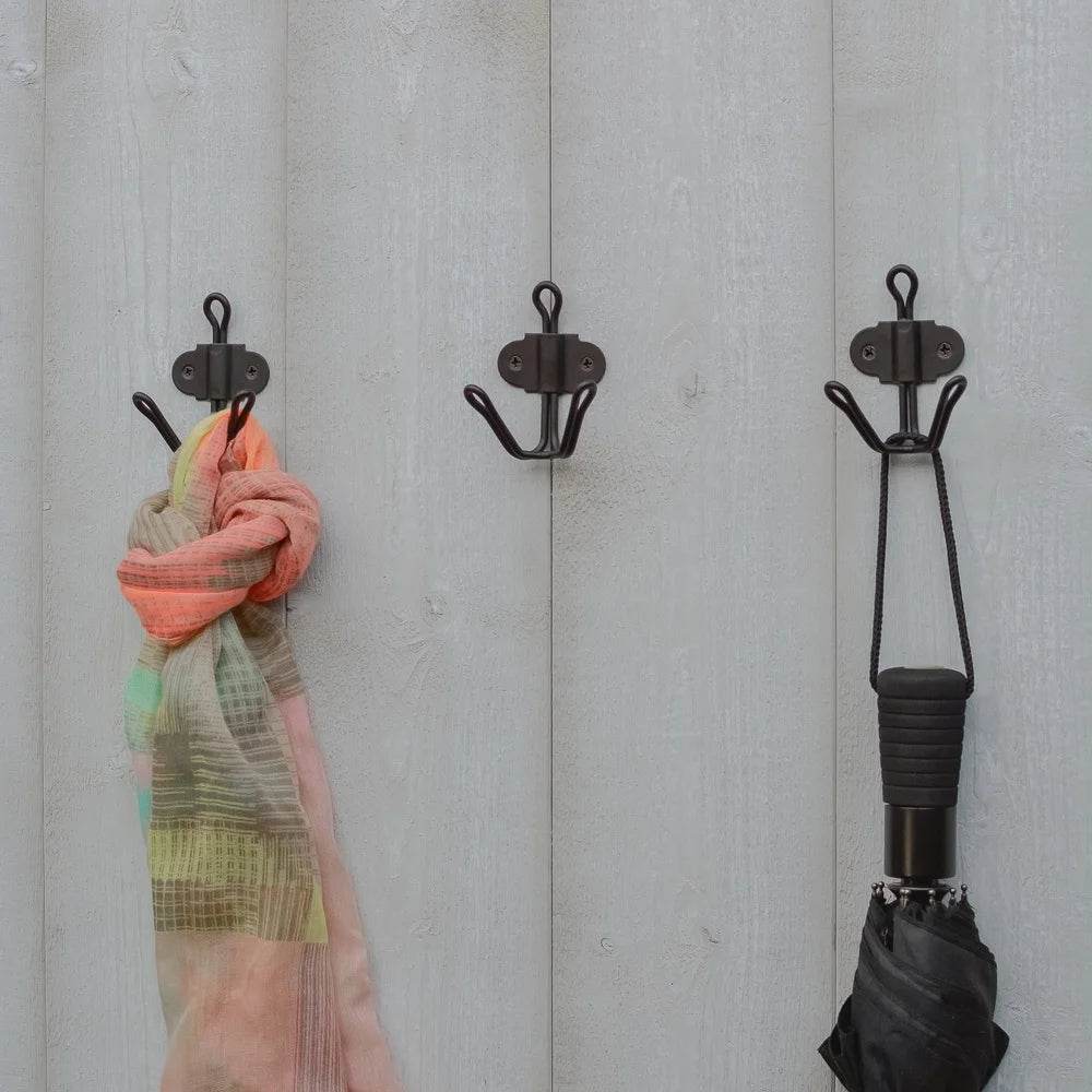 Double Prong Metal Wall Mounted Coat Hat Hook 2 Pack Matte Black Rustic Wire Design Easy Installation Rust Resistant - Loft&Timber