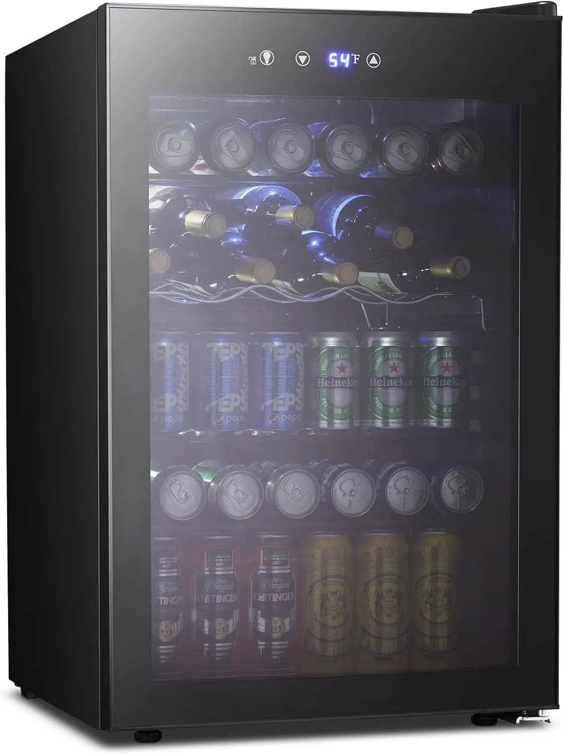 4.5 Cu.ft Beverage Refrigerator and Cooler, 145 Can Mini Fridge Glass Door,Digital Temperature Display - Loft&Timber