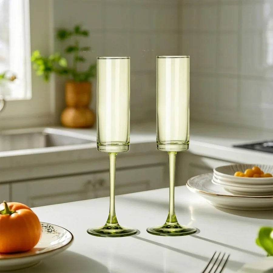 12 Pieces Green Champagne Flutes 6 OZ Straight Sided Wine Glasses Champagne - Loft&Timber