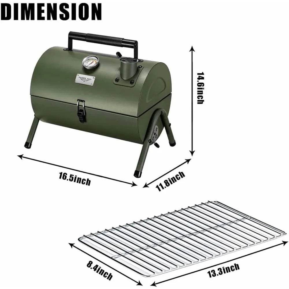 Portable Adjustable Charcoal Grill for Outdoor Hiking and Picnics - Multi-Functional Metal BBQ Smoker in Green - Loft&Timber