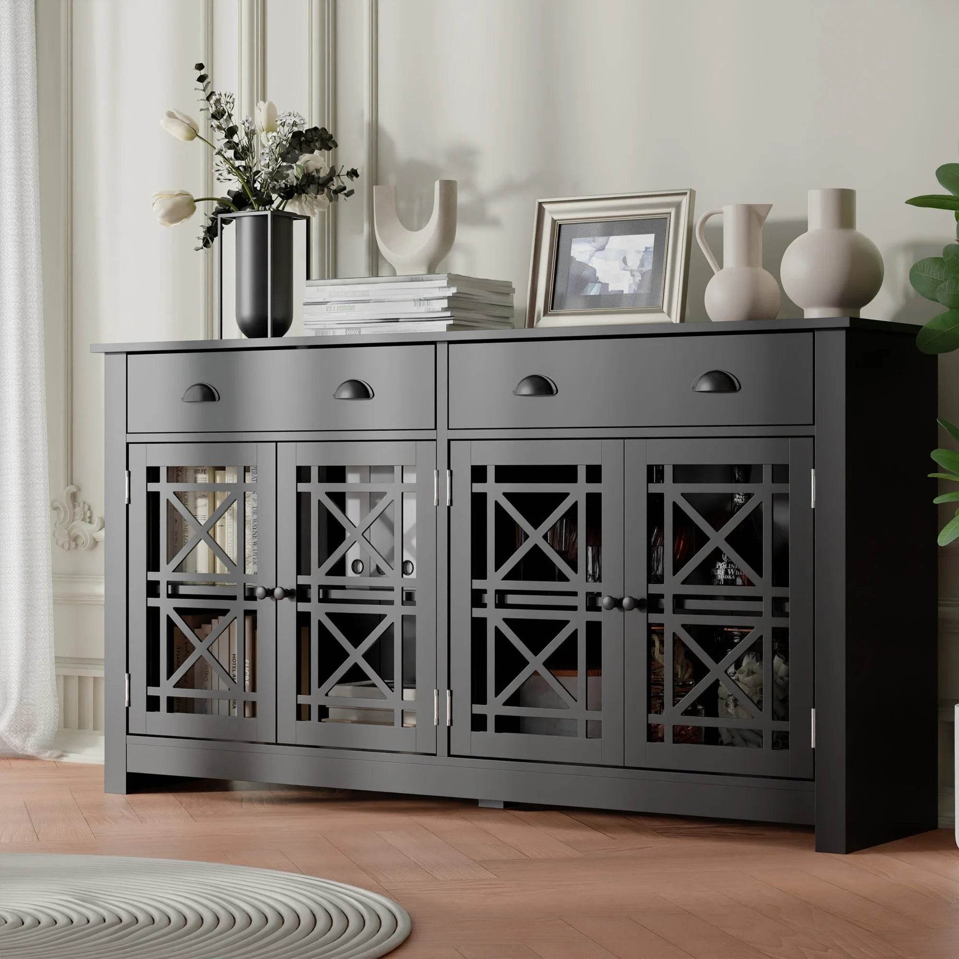 Modern Buffet Sideboard with 4 Acrylic Glass Doors - Loft&Timber