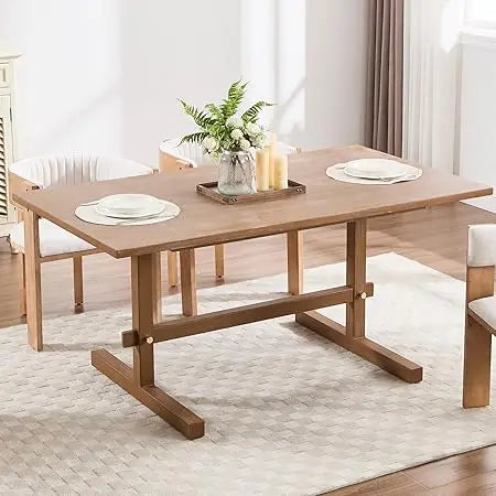 63" Farmhouse Dining Table for 4-6 People, Rectangular Wood Dinner Table - Loft&Timber