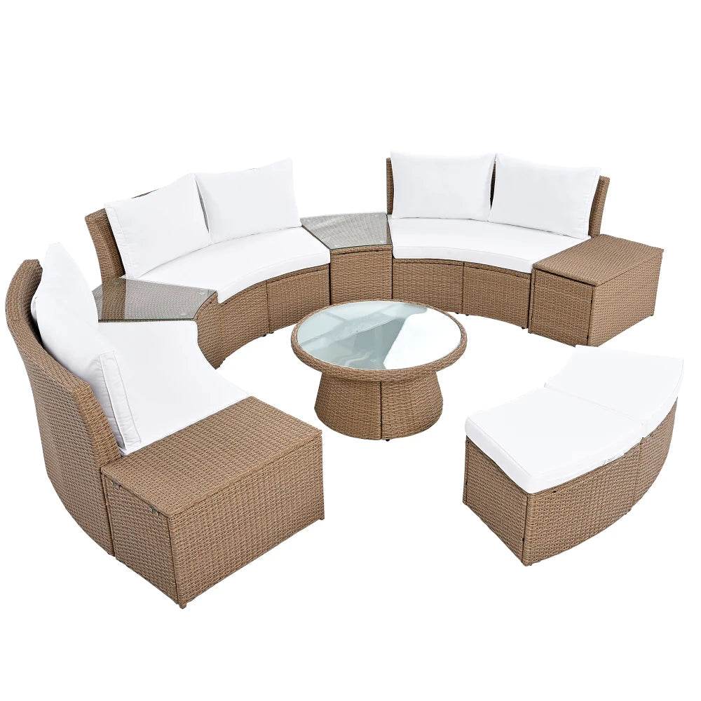 10-Piece Outdoor Sectional Rattan Sofa Set, White - Loft&Timber