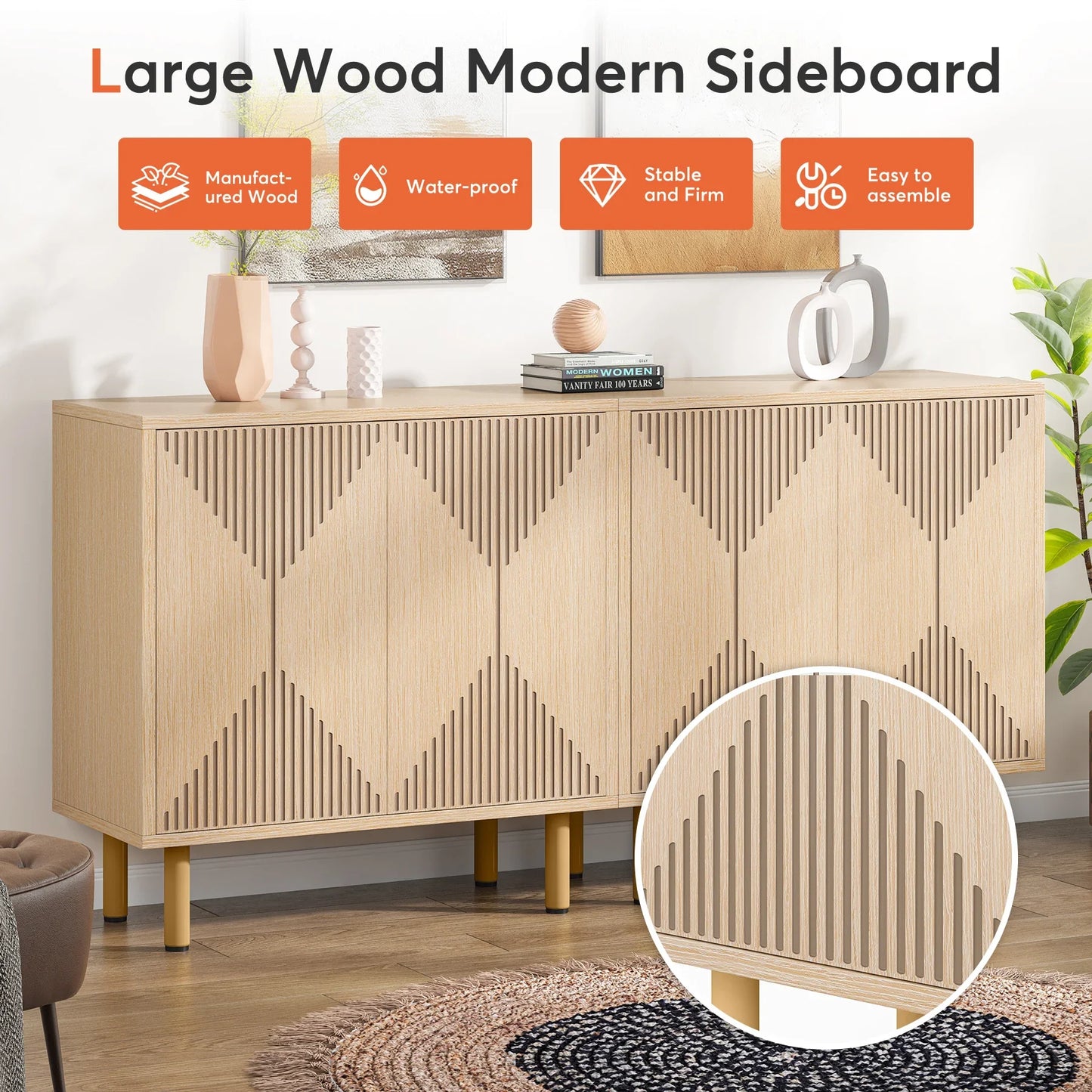 59" Tribesigns Modern Natural Storage Cabinet; Freestanding Floor Cabinet - Loft&Timber