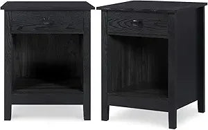 Nightstands - Set of 2 Wooden Night Stands, Bedside Tables, with Drawers, Farmhouse Style Bedroom Furniture (Grey Wood Grain, 1