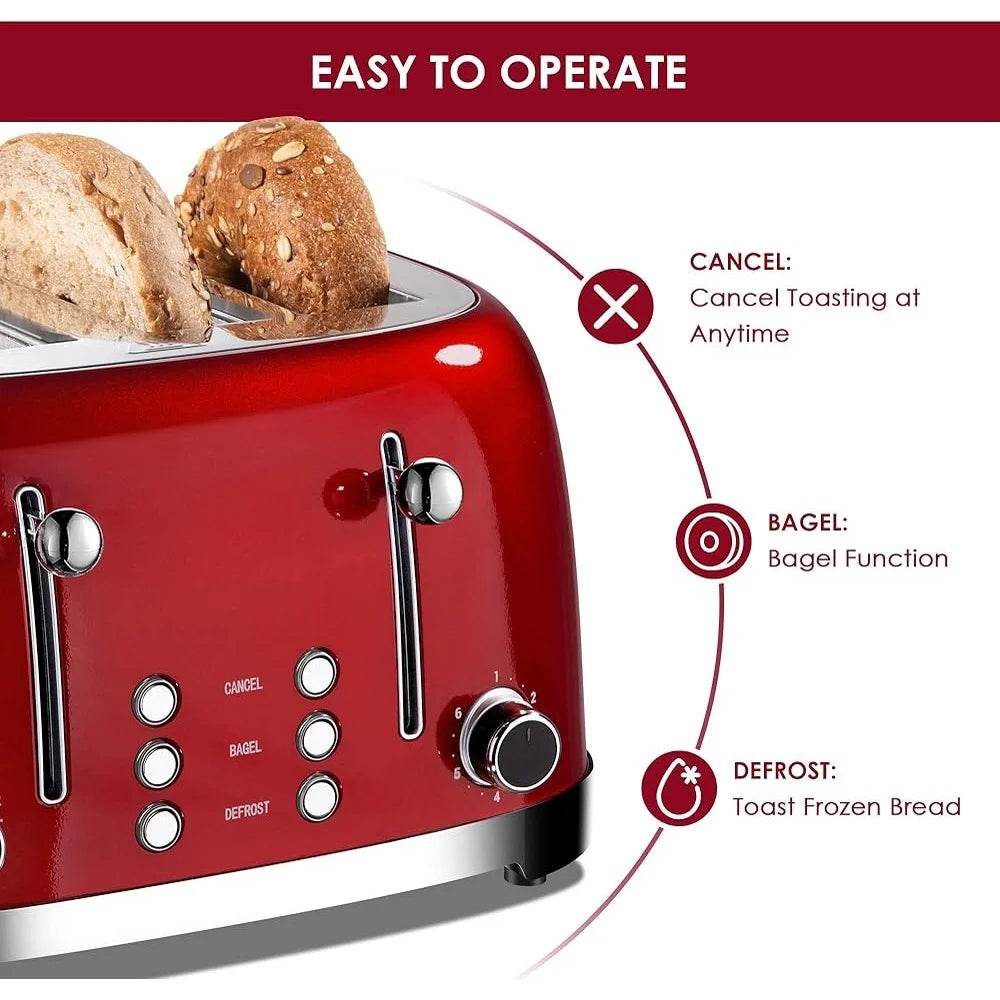 4 Slice Toaster Retro Stainless Steel