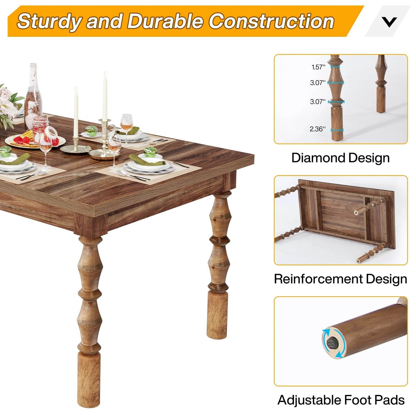 Tribesigns 62” Wood Patio Table for 4-6 People - Loft&Timber