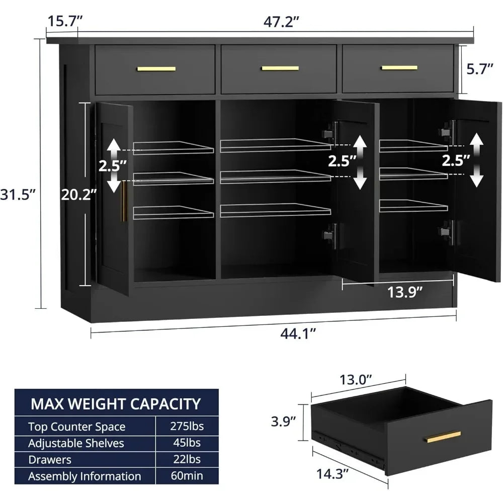47" Buffet Cabinet; Black - Loft&Timber