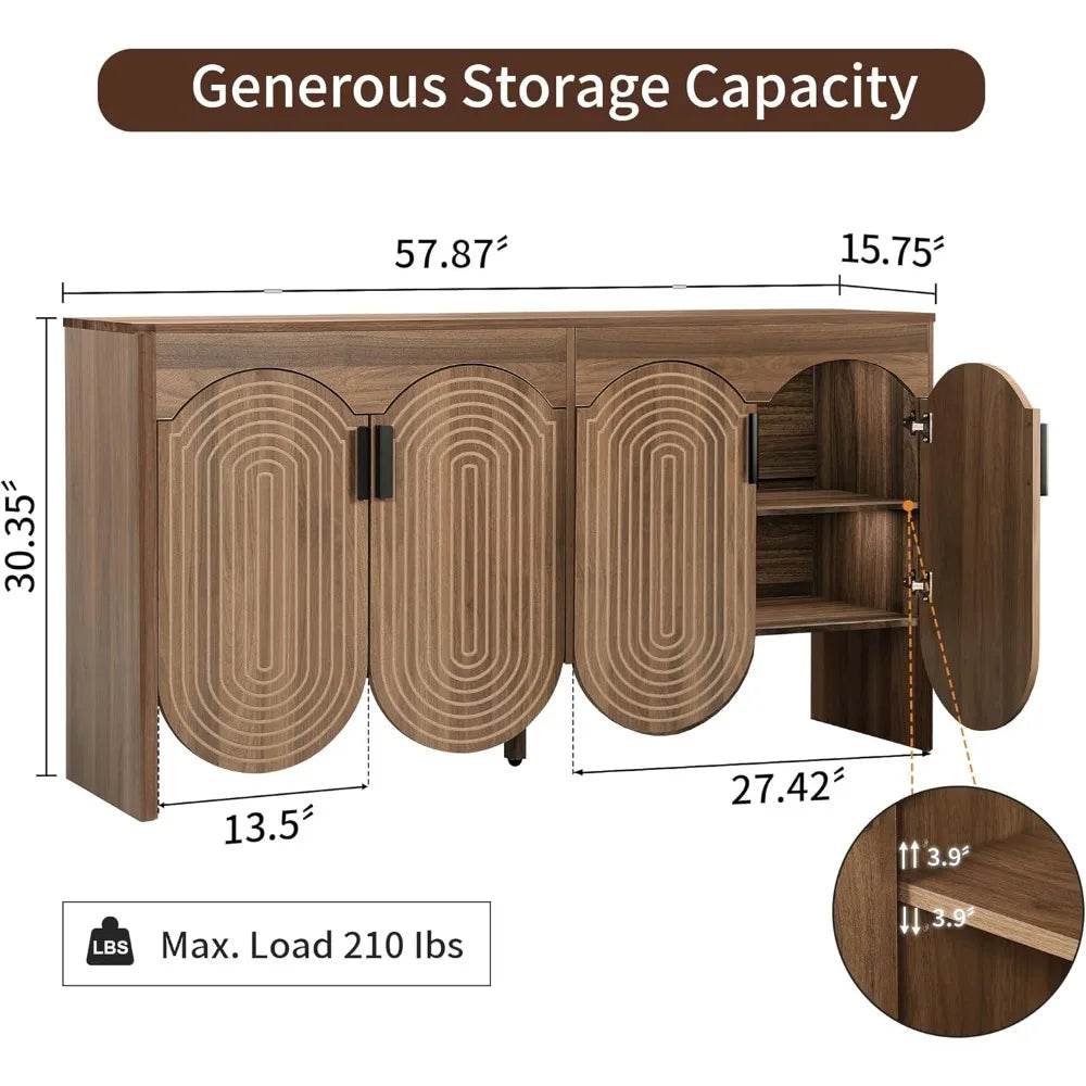 Fluted Sideboard Cabinet with Storage with Adjustable Shelves - Loft&Timber