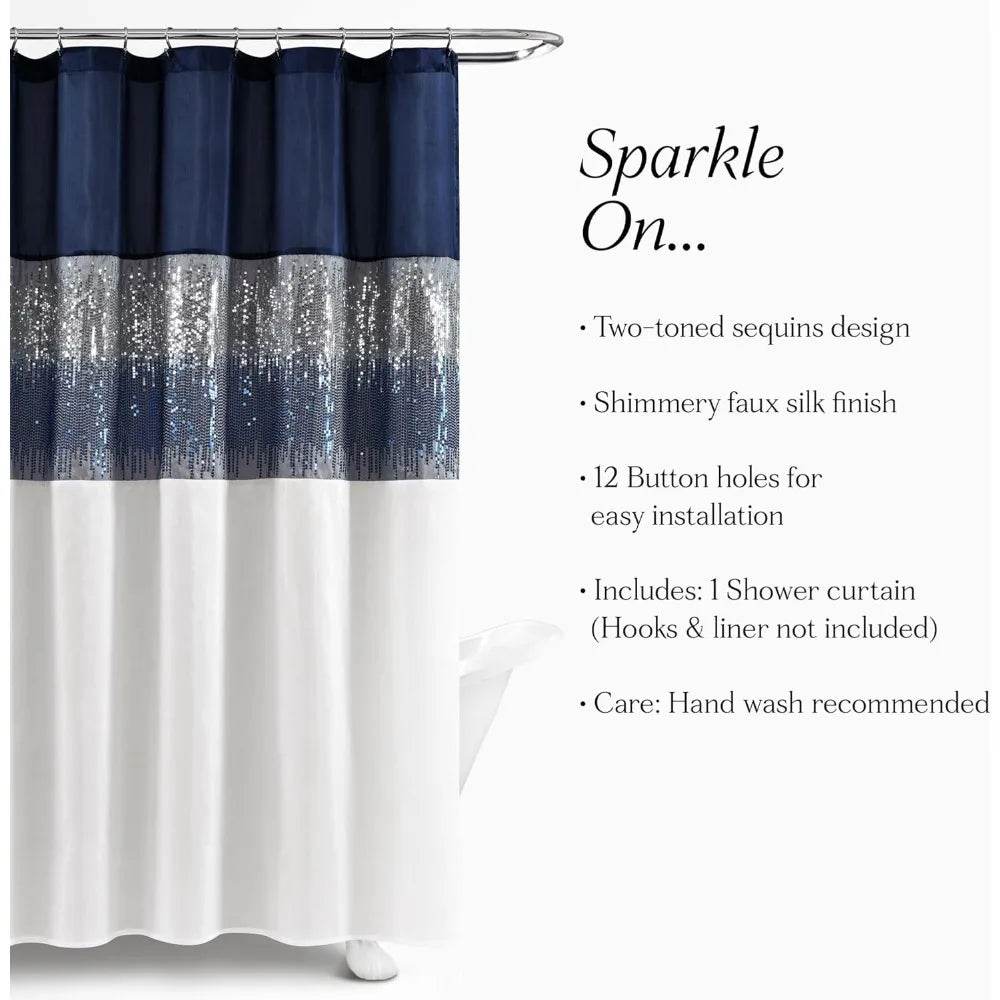 Lush Decor Night Sky Shower Curtain, 72 Inch Width x 84 Inch Height, Navy Blue and White Sequin - Loft&Timber