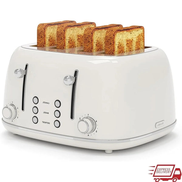4 Slice Retro Stainless Steel Toaster with 6 Levels
