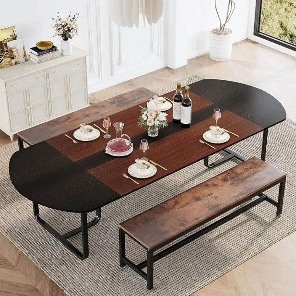 70.86" Modern Oval Dining Table with Walnut and Black Finish - Loft&Timber