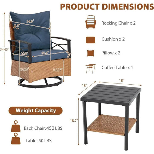 3 Pieces Patio Furniture Set, Outdoor Swivel Patio Rocker Chairs with Thick Cushions - Loft&Timber