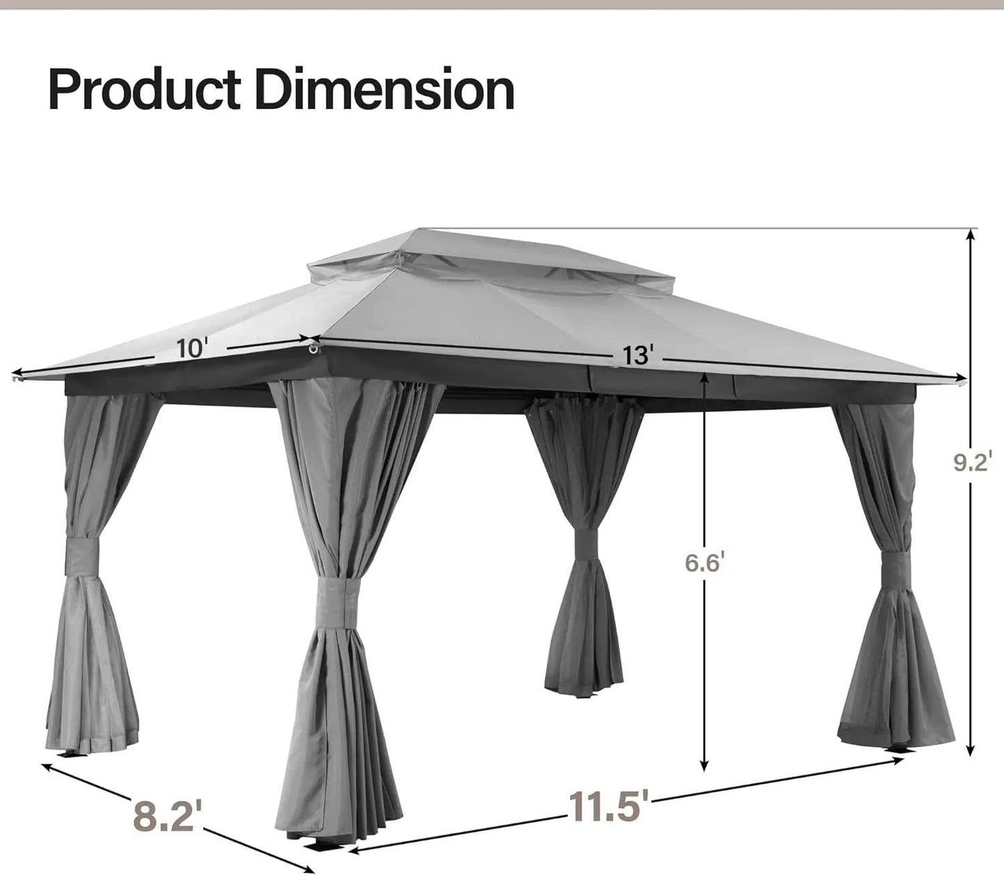 LAUSAINT HOME Outdoor Patio Gazebo 10'x13' with Expansion Bolts - Loft&Timber