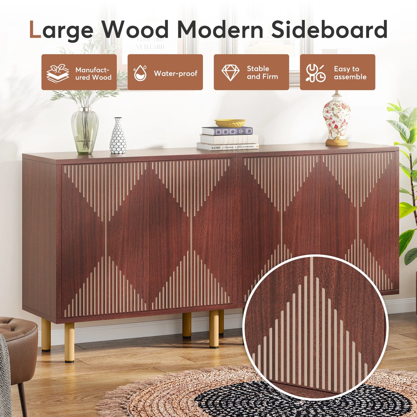 59" Tribesigns Modern Natural Storage Cabinet; Freestanding Floor Cabinet - Loft&Timber