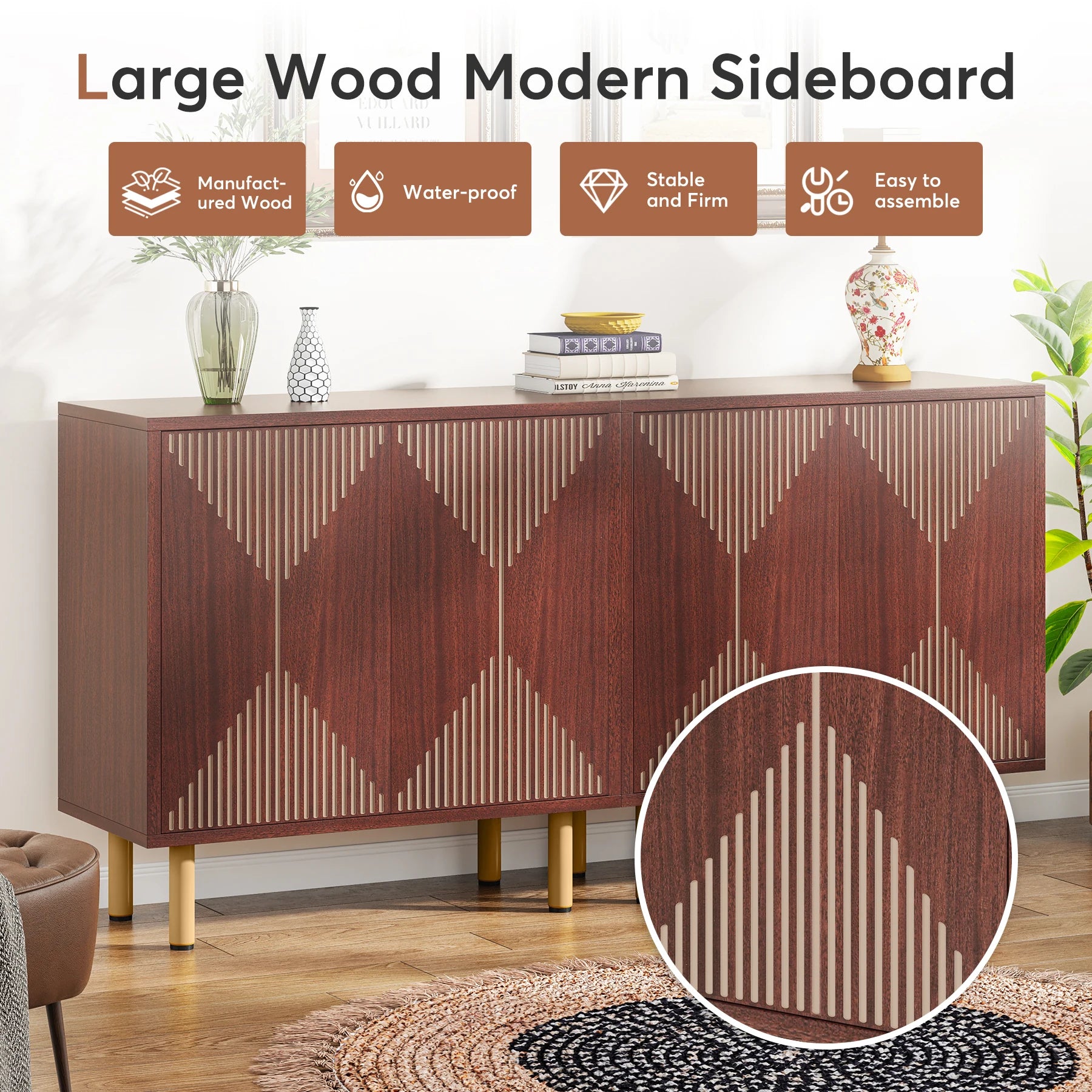 59" Tribesigns Modern Natural Storage Cabinet; Freestanding Floor Cabinet - Loft&Timber