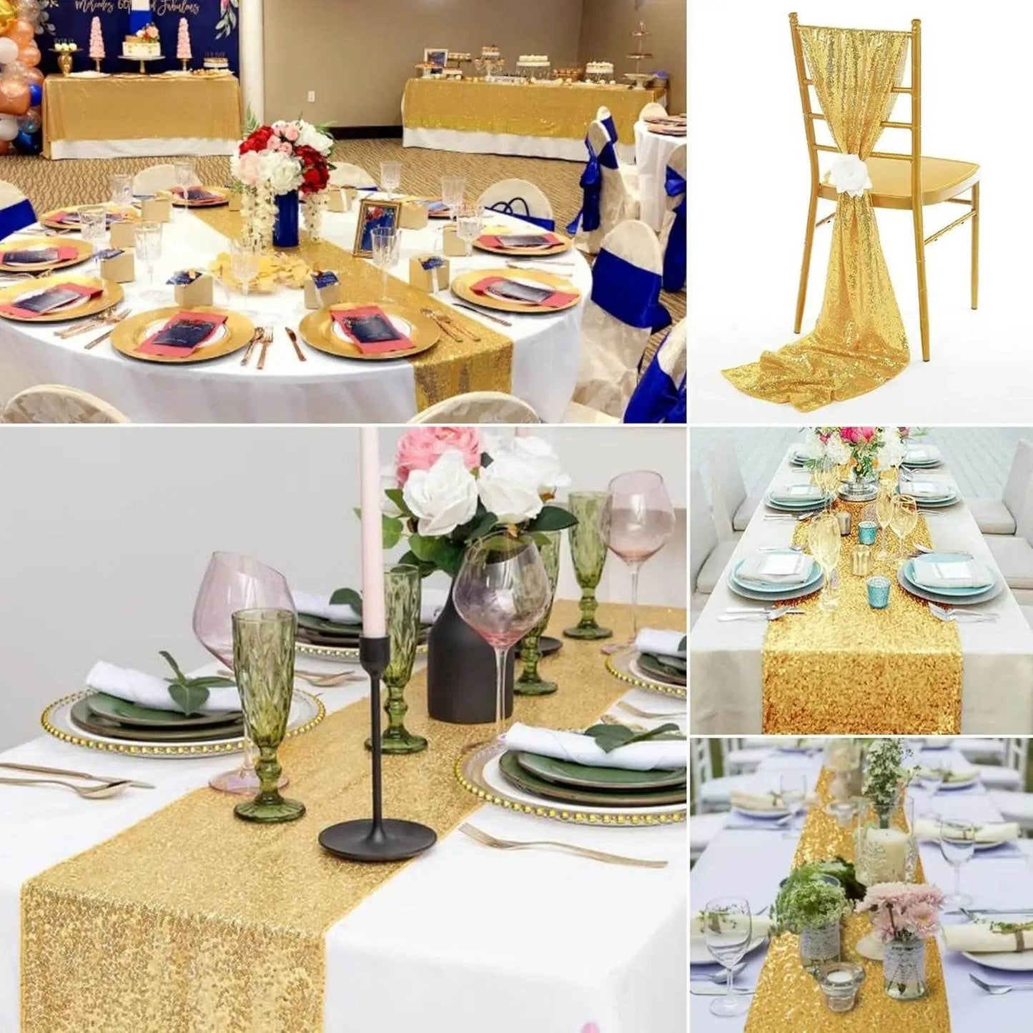 Gold Sequin Table Runners 12 x 72 inch, 16 Pack Glitter Fabrici - Loft&Timber