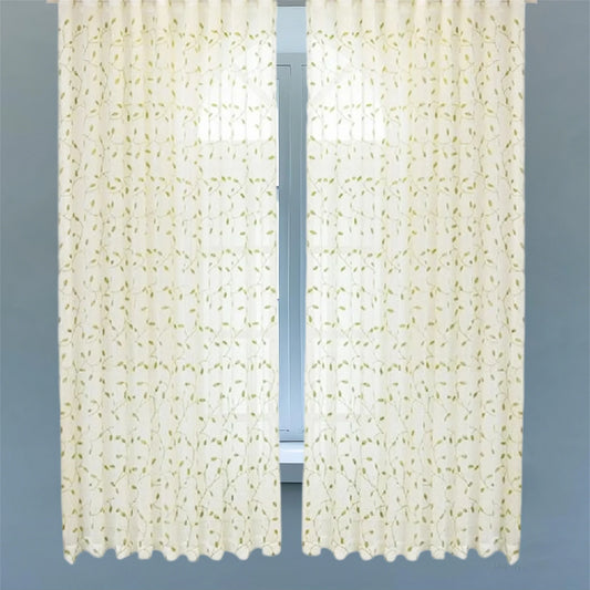 Elegant Floral Embroidered Sheer Window Curtains