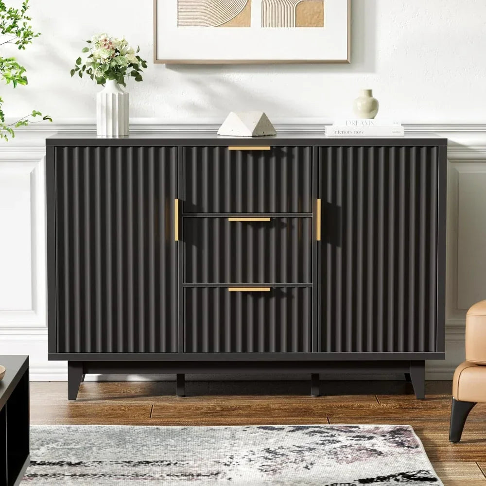 47.2" Large Fluted Buffet Storage Cabinet with 3 Drawers - Loft&Timber