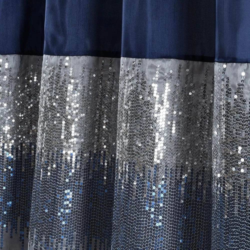 Lush Decor Night Sky Shower Curtain, 72 Inch Width x 84 Inch Height, Navy Blue and White Sequin - Loft&Timber