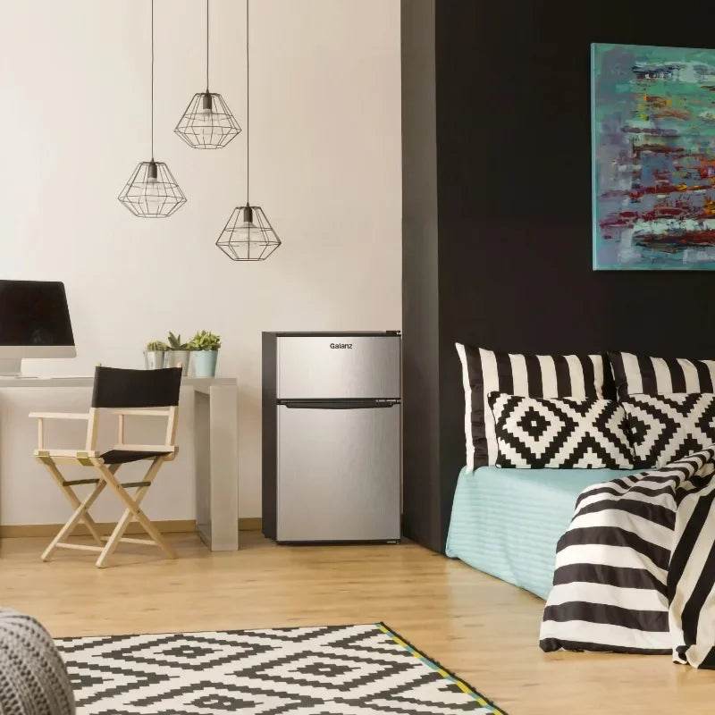 Galanz 3.1 Cu ft Two Door Mini Fridge with Freezer, Stainless, Estar - Loft&Timber