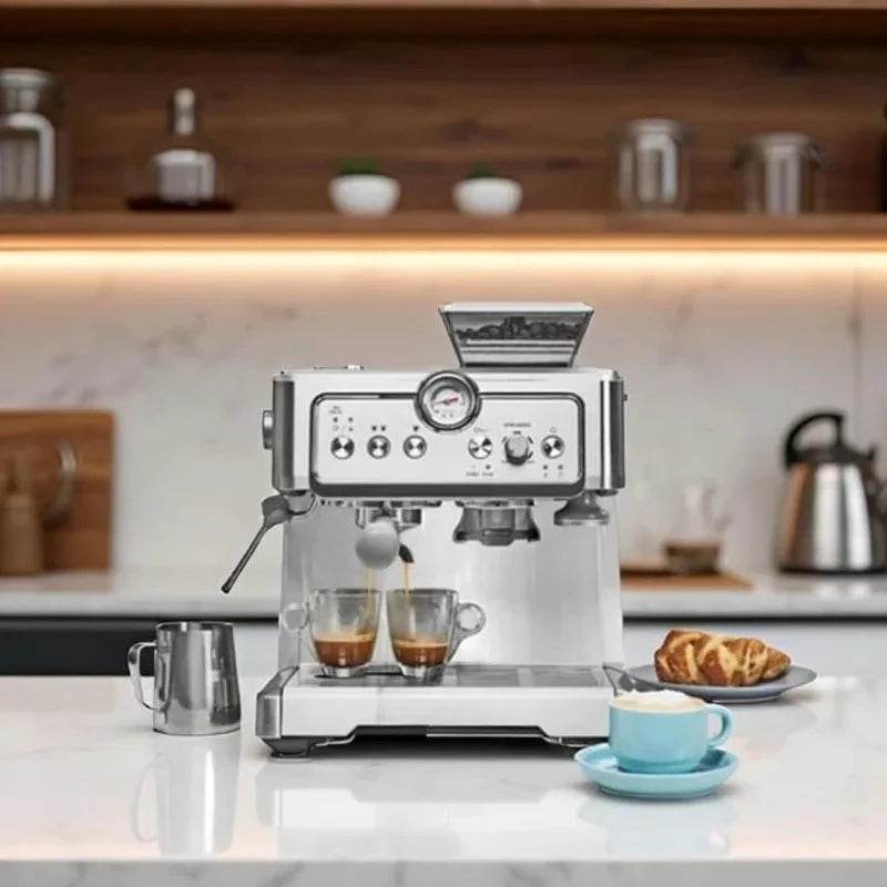 Machine - Semi Automatic Coffee Maker With Auto Tamper, Auto Cleaning, Milk Steamer & Frother, & Bean Grinder - Loft&Timber