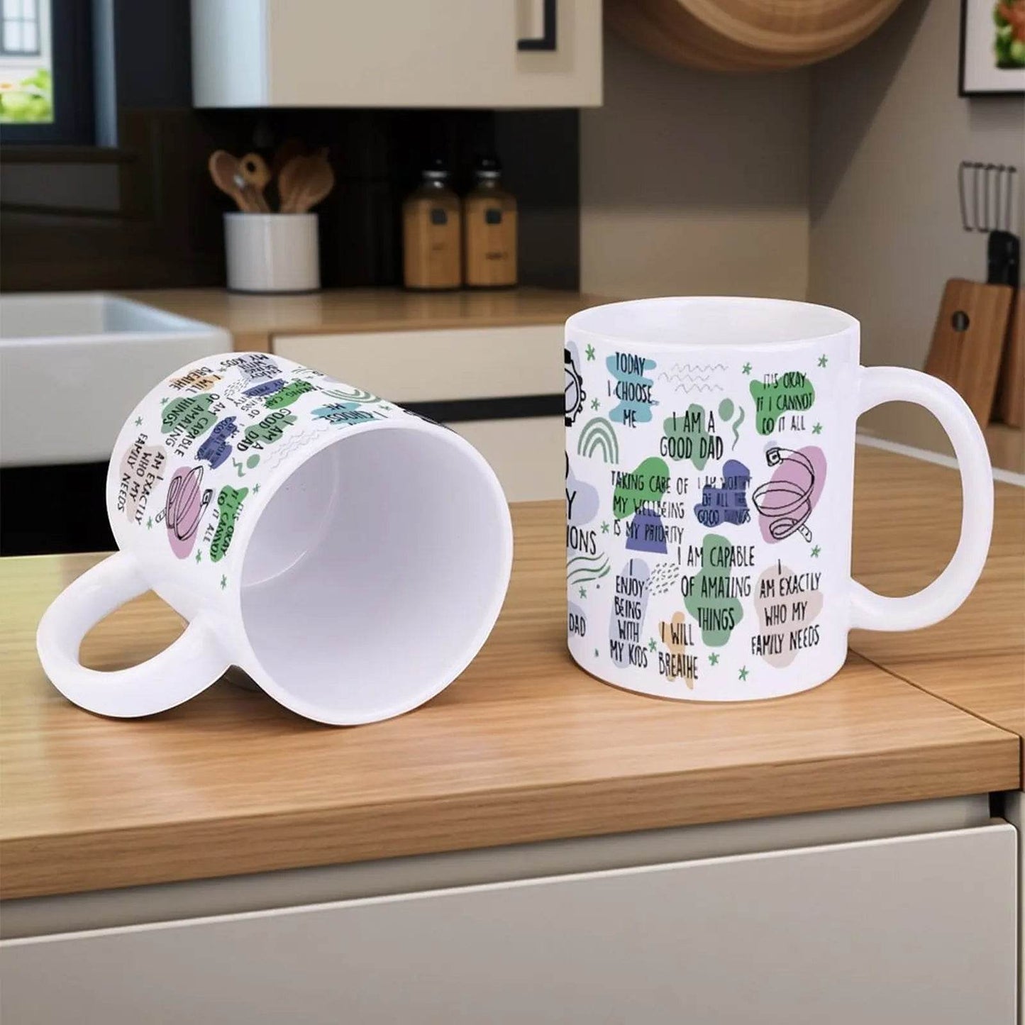 Dad Daily Affirmations Sticker Sheet Ceramic Coffee Mug Bible Verse Coffee Cups, 11oz Custom Mug - Loft&Timber