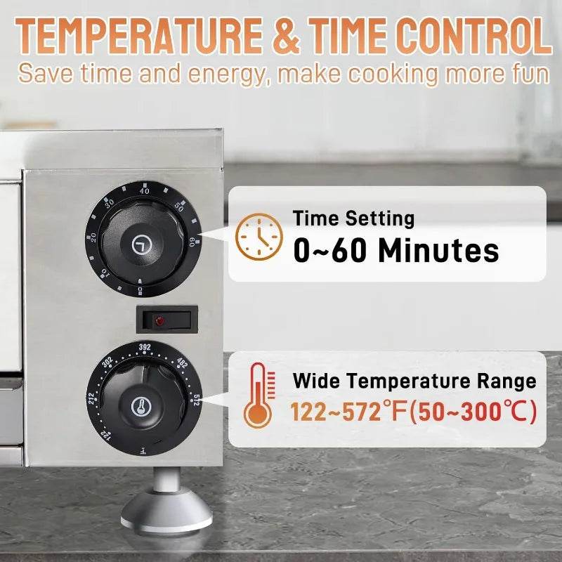 Electric Countertop Pizza Oven, Commercial Indoor Pizza Oven Stainless Steel 1100W with Removable Crumb Tray - Loft&Timber