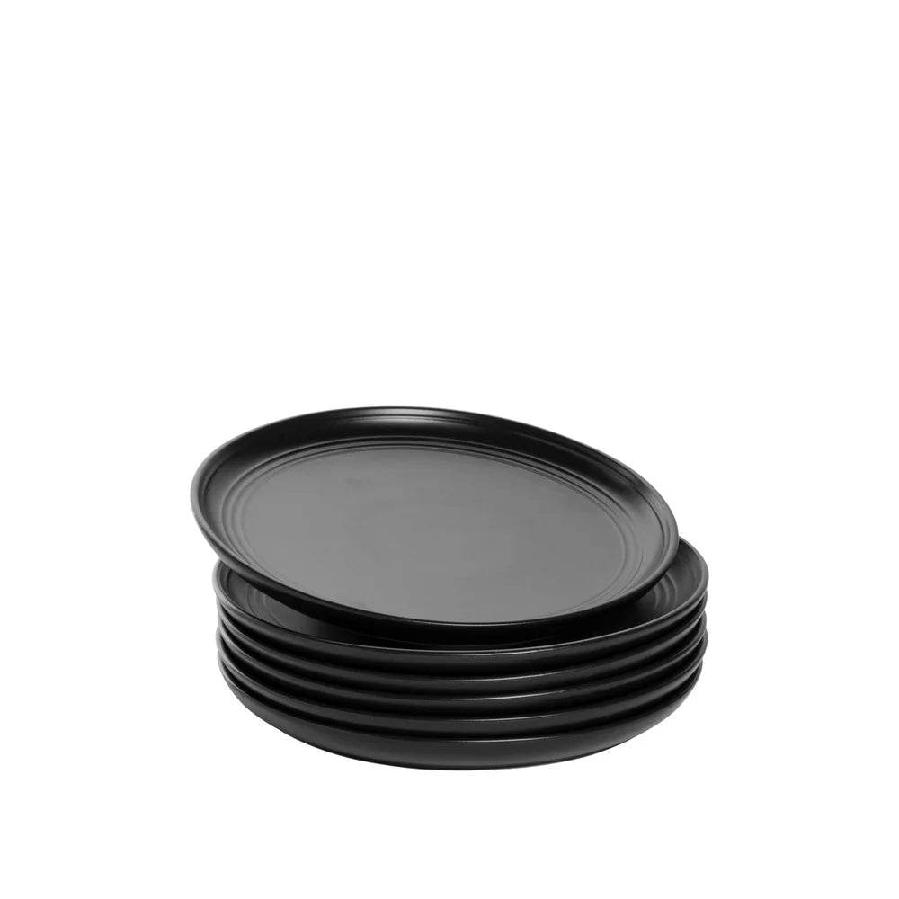 Set of 6 Matte Black Round Stoneware Salad Plates - Loft&Timber
