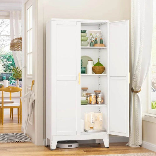 Metal Pantry Cabinet with 2 Door and 3 Adjustable Shelves - Loft&Timber