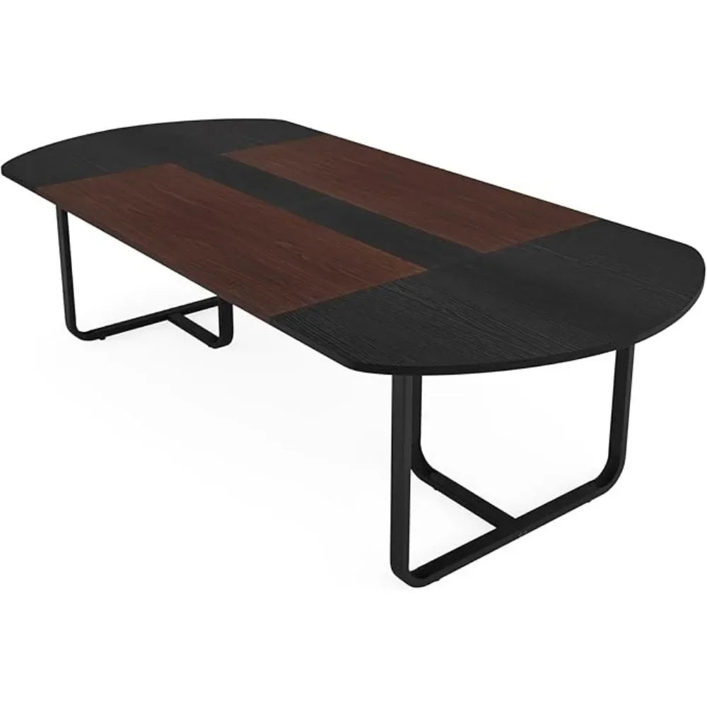 70.86" Modern Oval Dining Table with Walnut and Black Finish - Loft&Timber