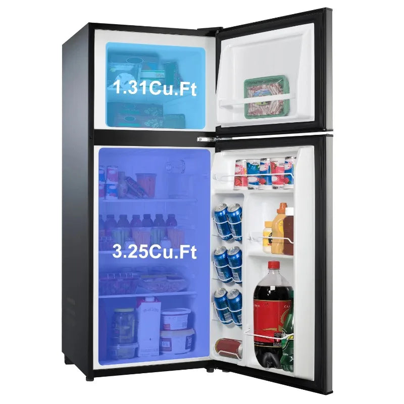 Kitchen Helper Galanz 4.6. Cu ft Two Door Mini Refrigerator with Freezer, Stainless Steel, Width 19.13"