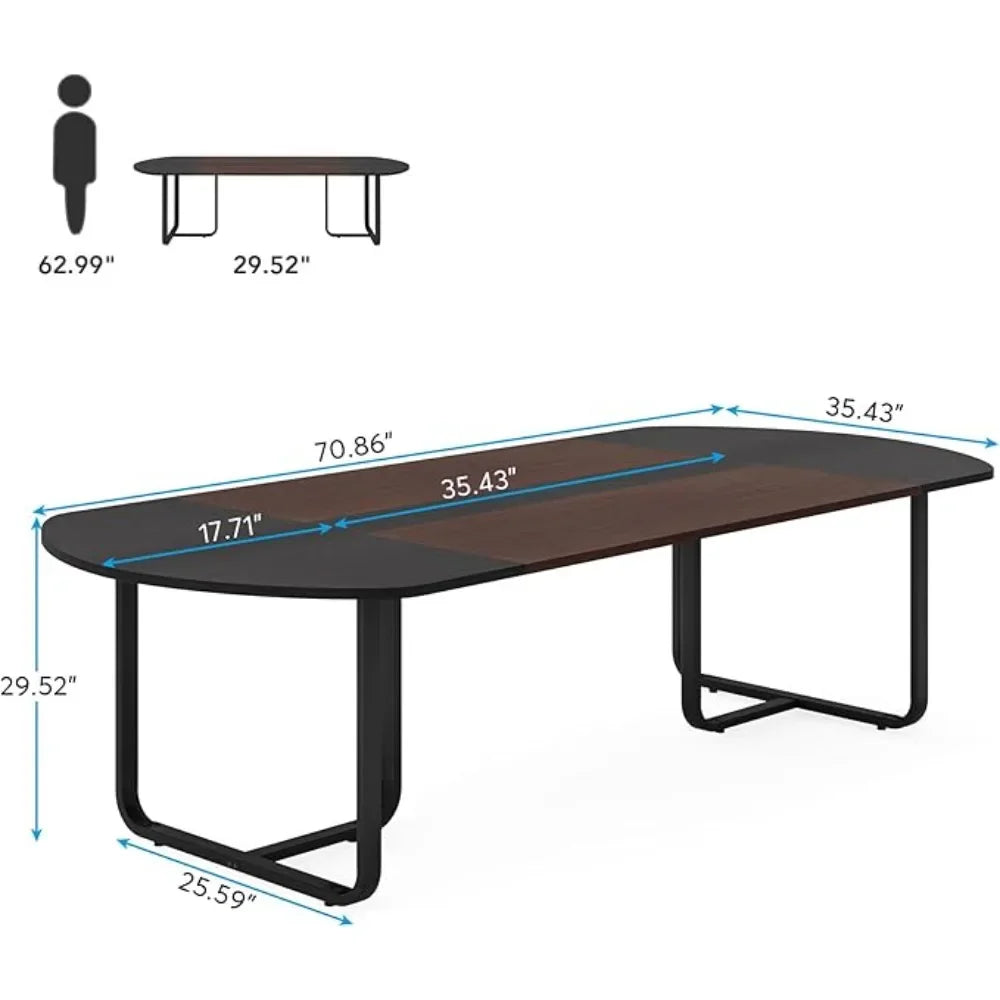 70.86" Modern Oval Dining Table with Walnut and Black Finish - Loft&Timber