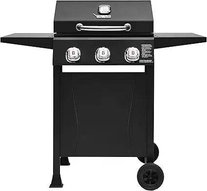 Brand-Man 3-Burner Propane Gas Grill, 27,000 BTU BBQ Grill with Porcelain-Enameled Grates, Built-In Thermometer, Side Shelves, H - Loft&Timber