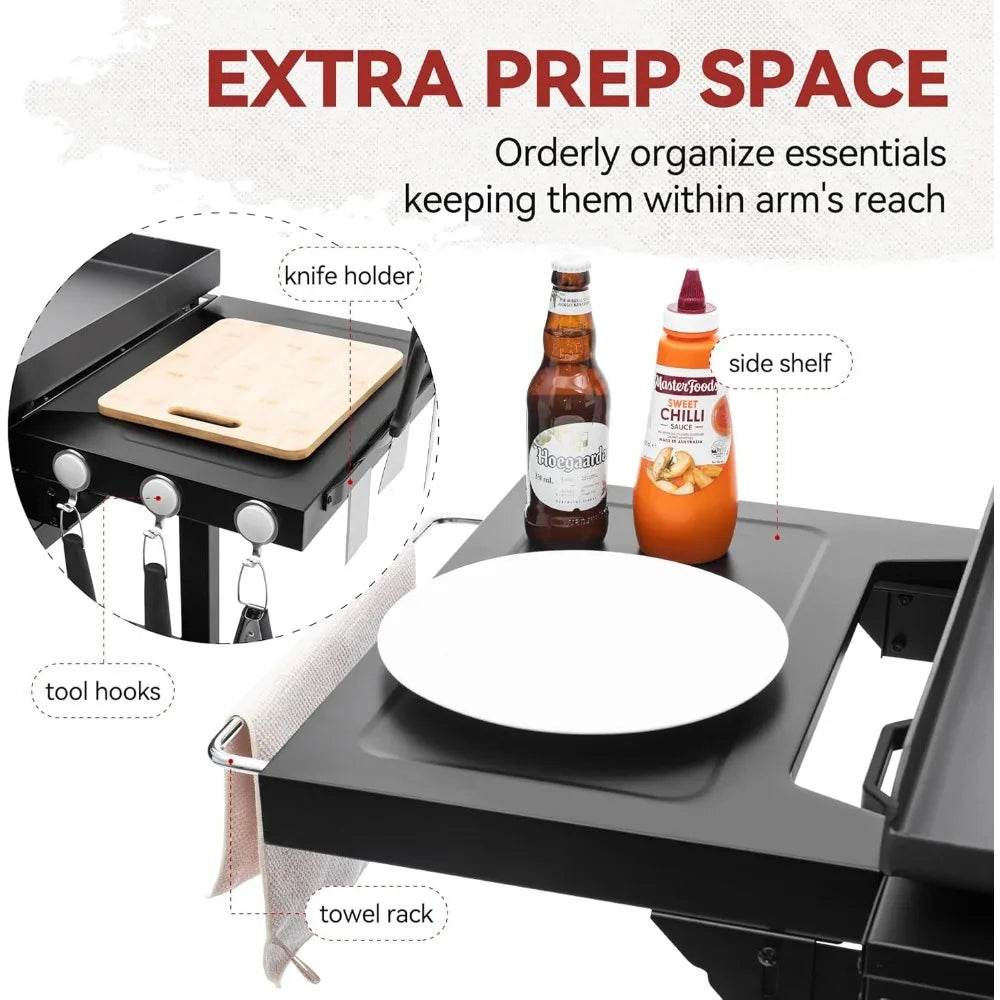 6-Burner Propane Gas Grill Griddle with Foldable Side Tables, 44-Inch Flat Top Grill with Double-Layer Bottom, Ideal for Outdoor - Loft&Timber